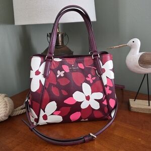 Kate Spade WKRU7017 Jackson Forest Floral Medium Satchel Red Pink Leather Bag